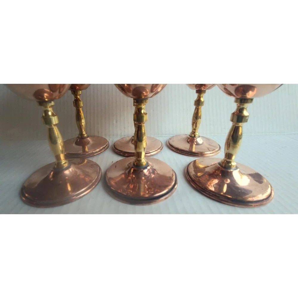 Vintage Orfe Mex Mexican Copper Brass Wine Water Pitcher & 6 Goblets RARE Unique
